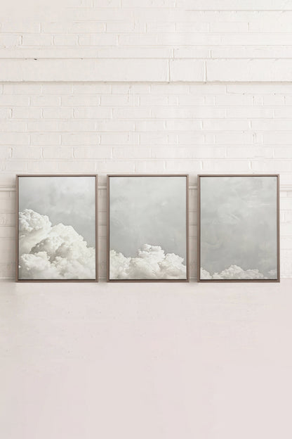 ANTIQUE CLOUDSCAPE TRIO, 3 Oeuvres sur toile étirée, encadré Brun Chêne