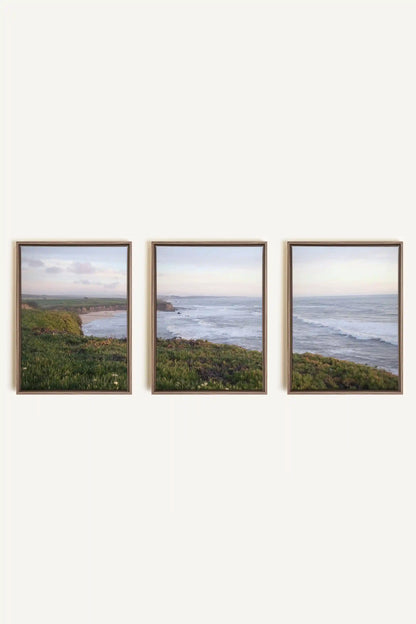 OCEANFOLD TRIO, 3 Works on stretched canvas, framed Oak Brown