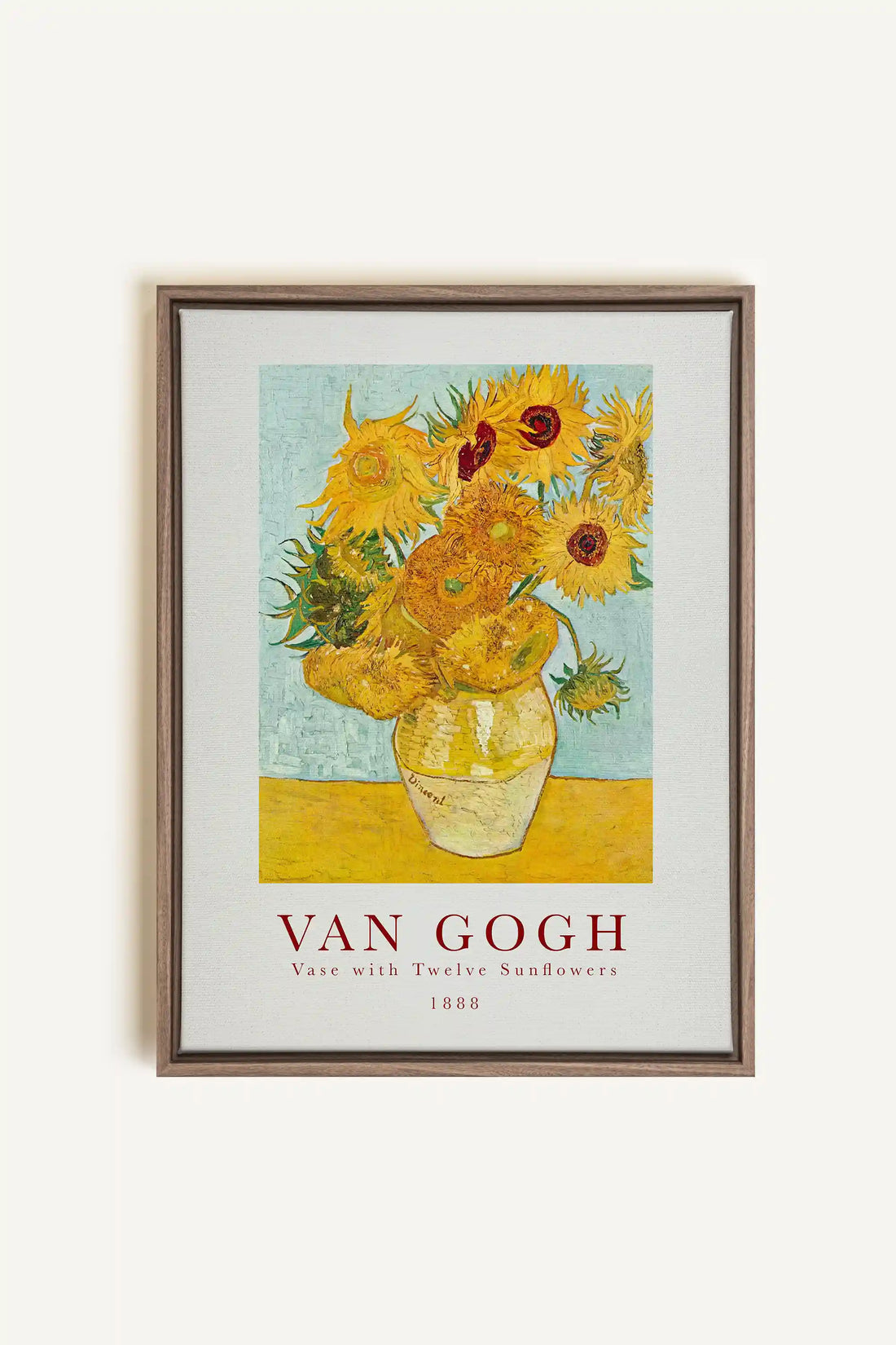 TWELVES SUNFLOWERS, Oeuvre sur toile étirée, encadré Brun Chêne