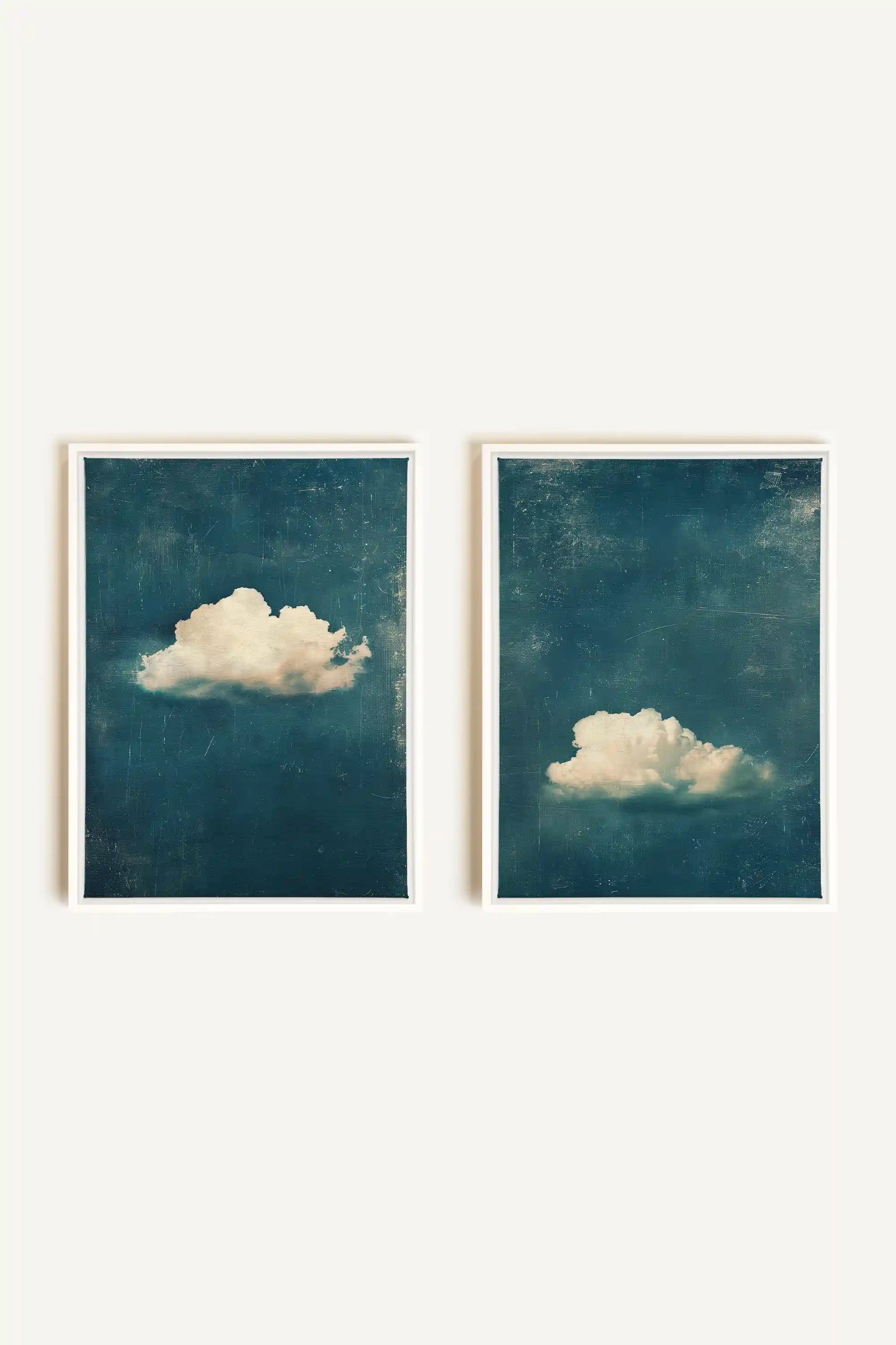 TWILIGHT BLUE SET, 2 Works on stretched canvas, framed in white