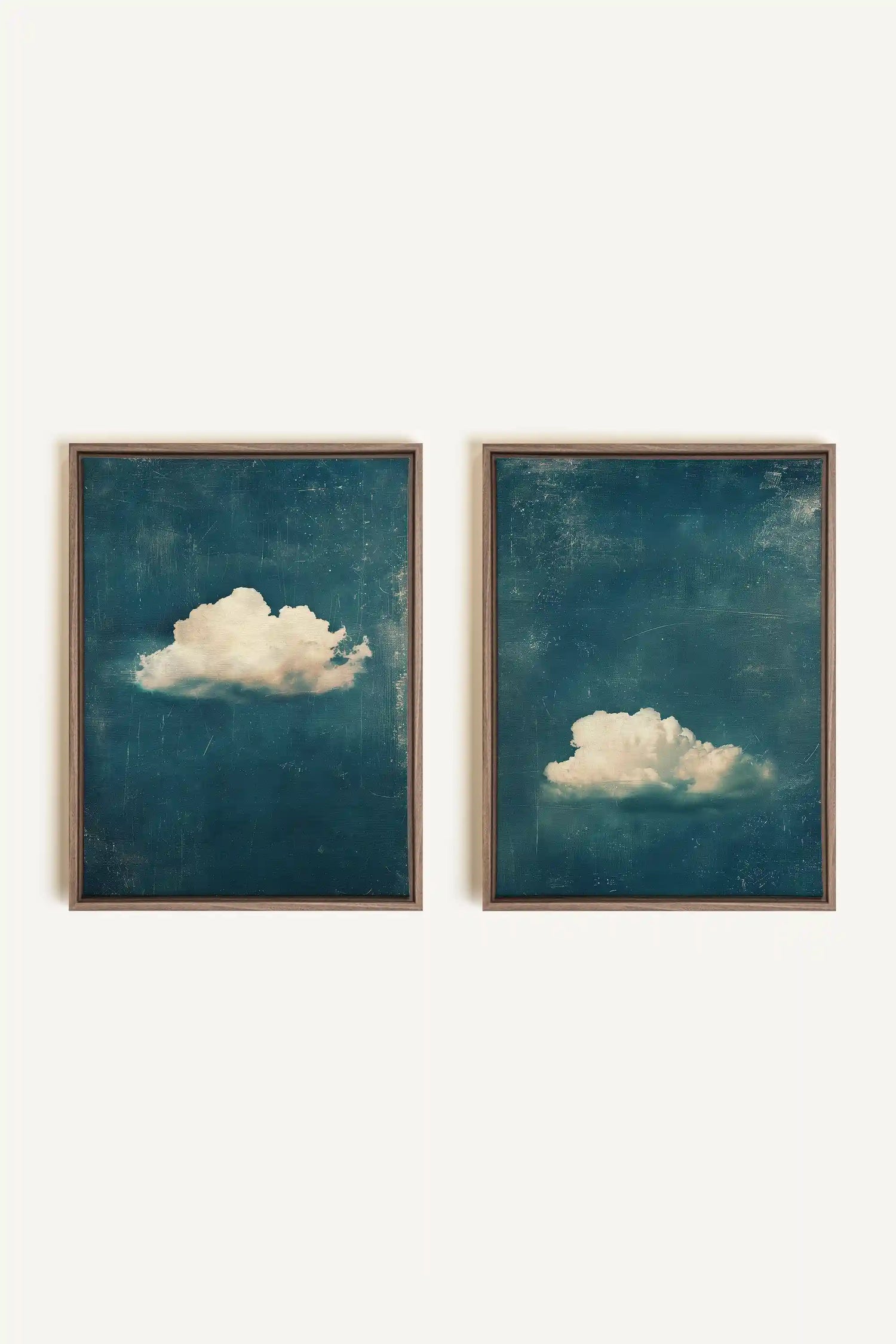 TWILIGHT BLUE SET, 2 Works on stretched canvas, framed Oak Brown
