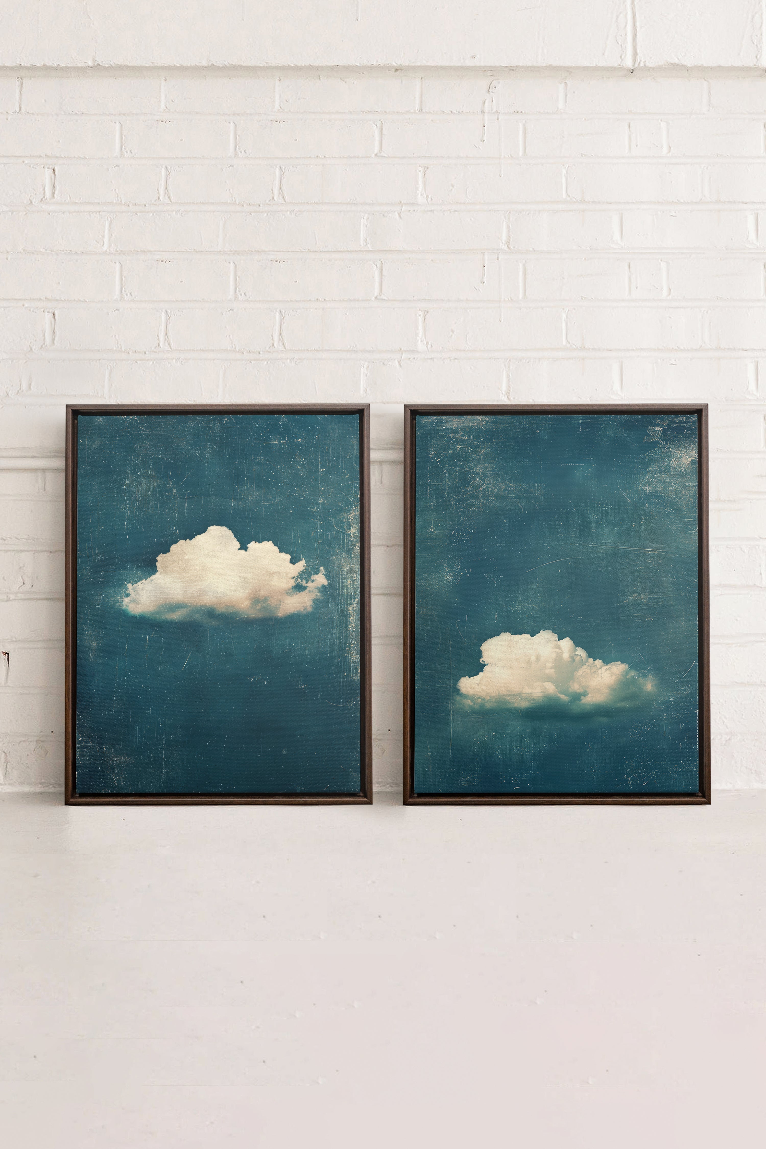 OLEKA CANVAS - TWILIGHT BLUE SET, 2 Oeuvres sur toile étirée, encadré Brun Noyer