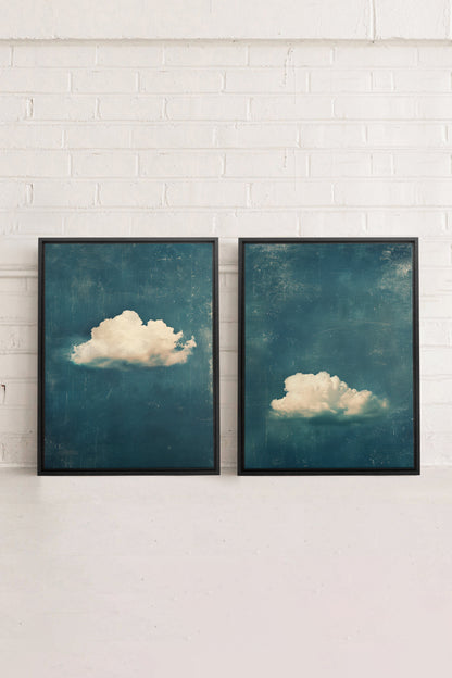 OLEKA CANVAS - TWILIGHT BLUE SET, 2 Oeuvres sur toile étirée, encadré Noir