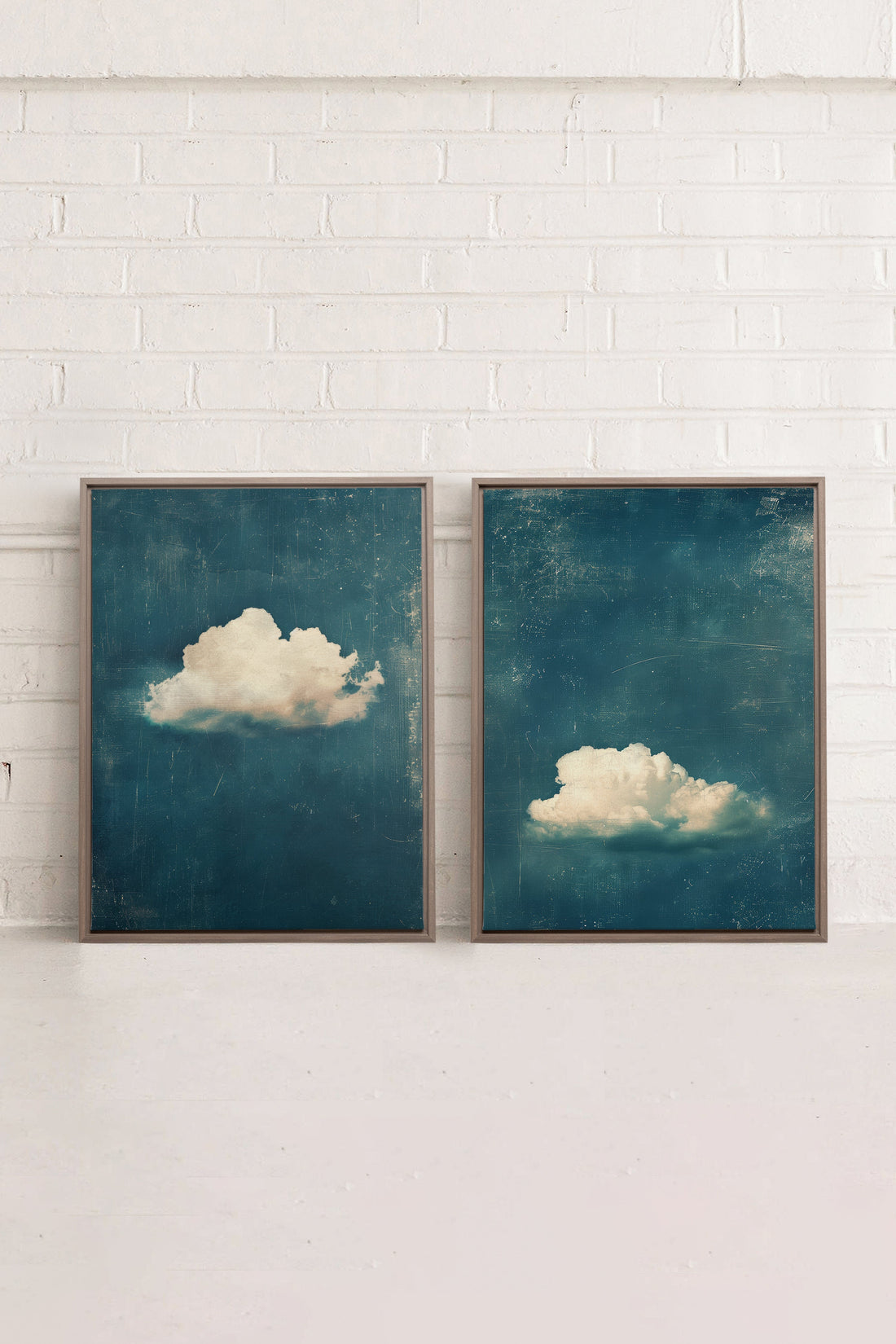 OLEKA CANVAS - TWILIGHT BLUE SET, 2 Oeuvres sur toile étirée, encadré Brun Chêne