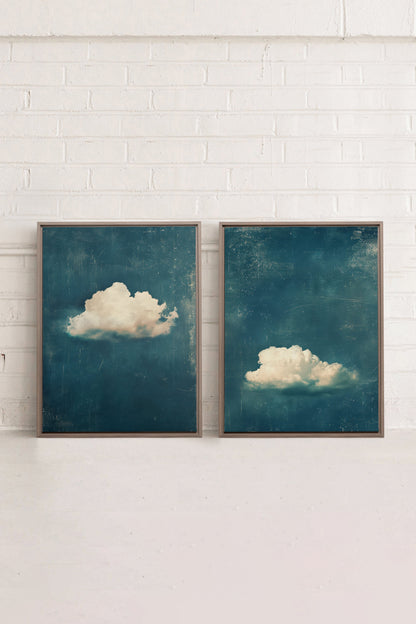 OLEKA CANVAS - TWILIGHT BLUE SET, 2 Oeuvres sur toile étirée, encadré Brun Chêne
