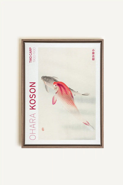 TWO CARP, Oeuvre sur toile étirée, encadré Brun Chêne
