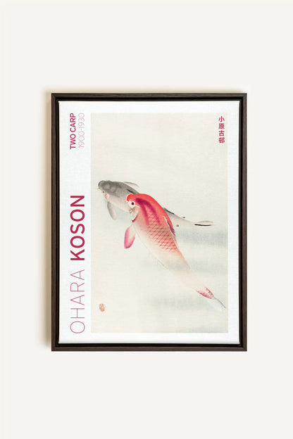 TWO CARP, Oeuvre sur toile étirée, encadré Brun Noyer