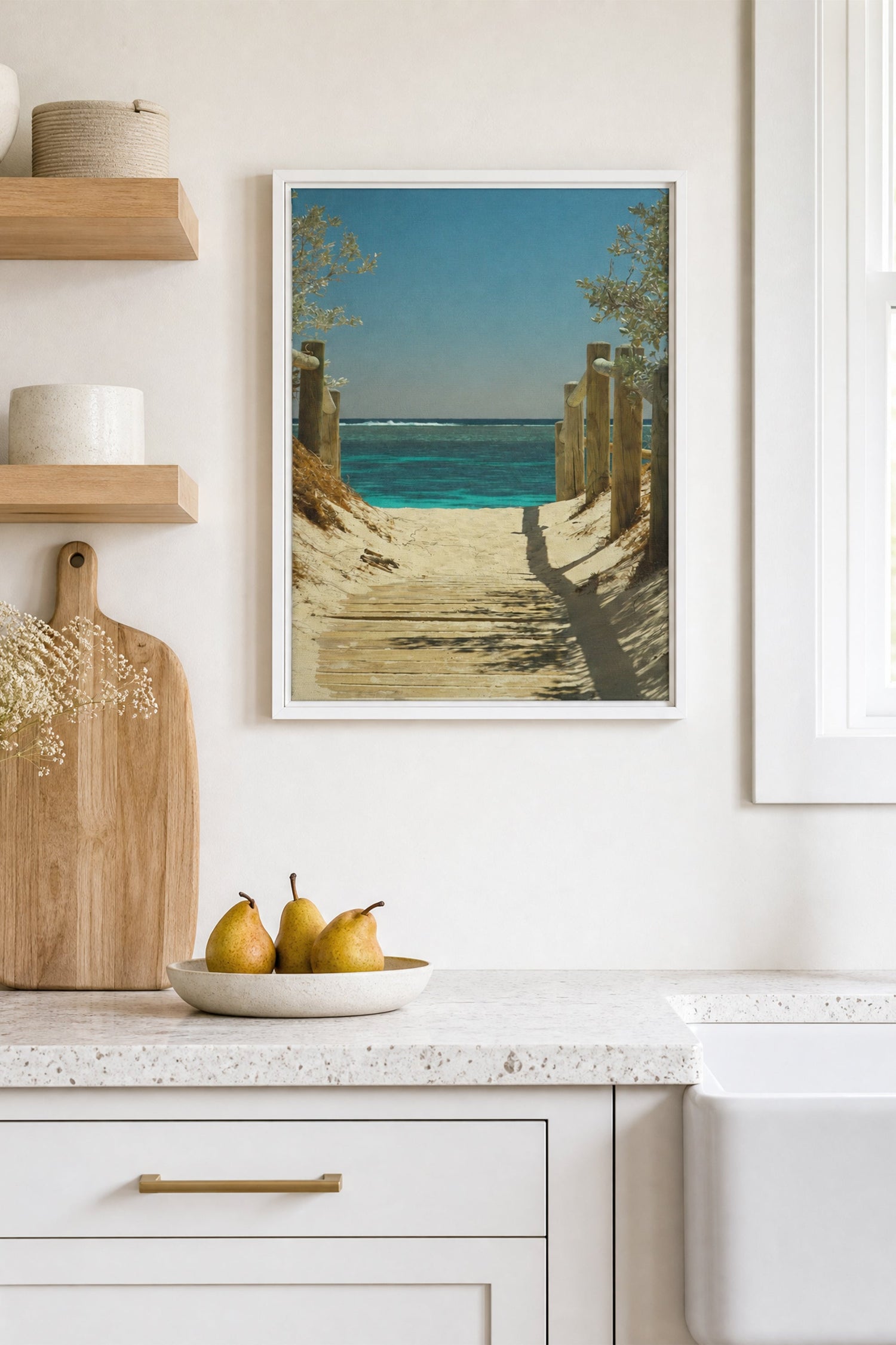 AZURE WALK, Oeuvre sur toile étirée, encadré Blanc