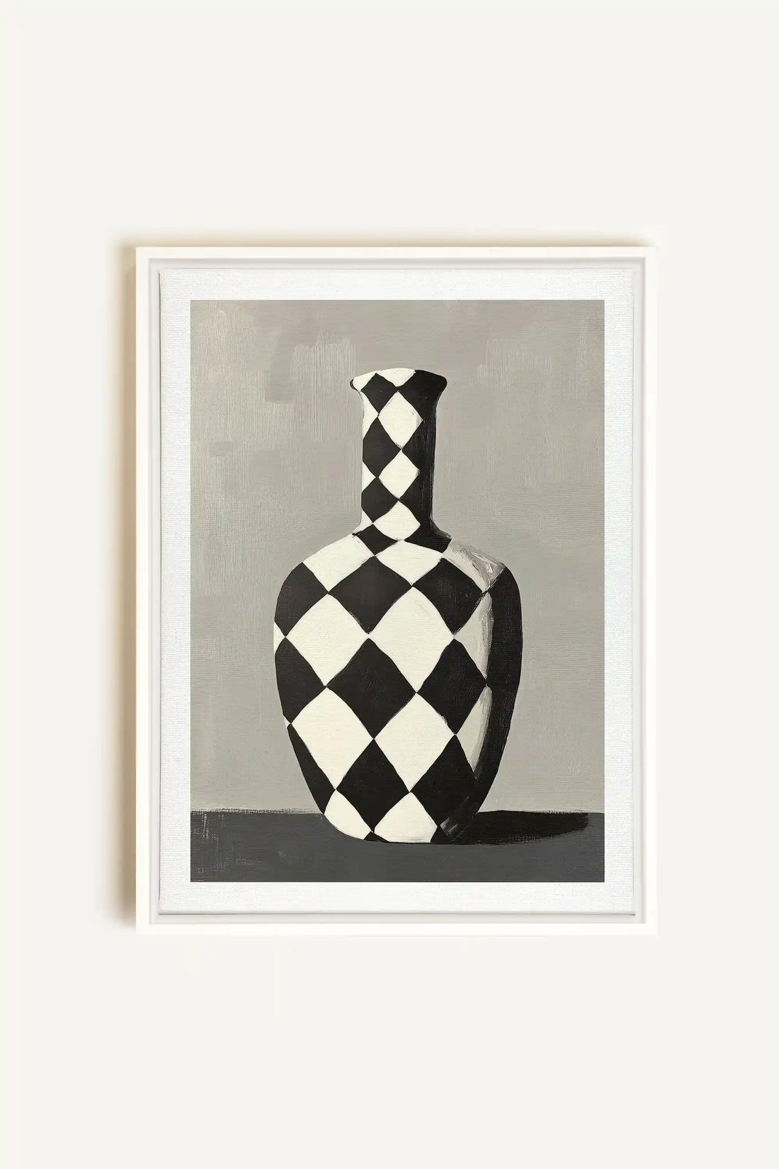 VASE EN DAMIER, Oeuvre sur toile étirée, encadré Blanc