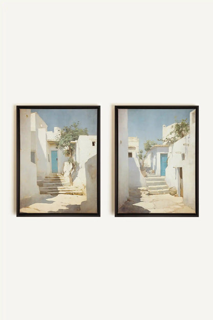 COMBINAISON VINTAGE GREEK VILLAS, 2 Works on stretched canvas, black framed