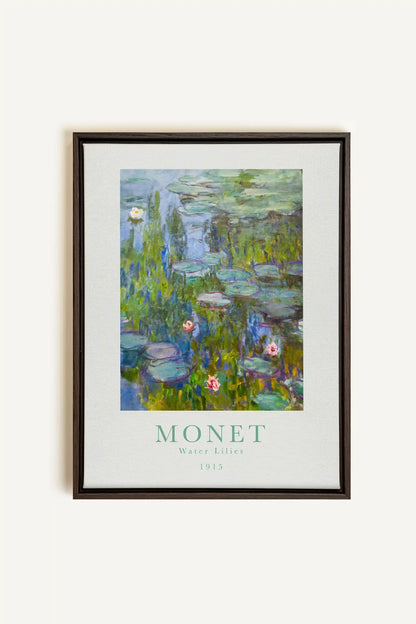 WATER LILIES, Oeuvre sur toile étirée, encadré Brun Noyer