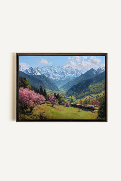 OLEKA CANVAS - ALPINE JOURNEY, Oeuvre sur toile étirée, encadré Brun Noyer