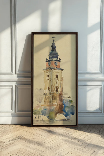 ANCIENT TOWER, Oeuvre sur toile étirée, encadré Brun Noyer