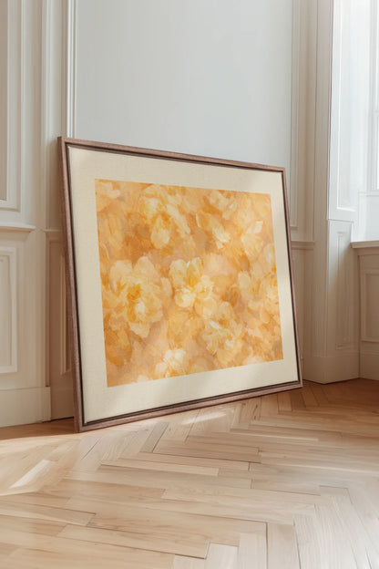 APRICOT PETALS, Oeuvre sur toile étirée, encadré Brun Chêne
