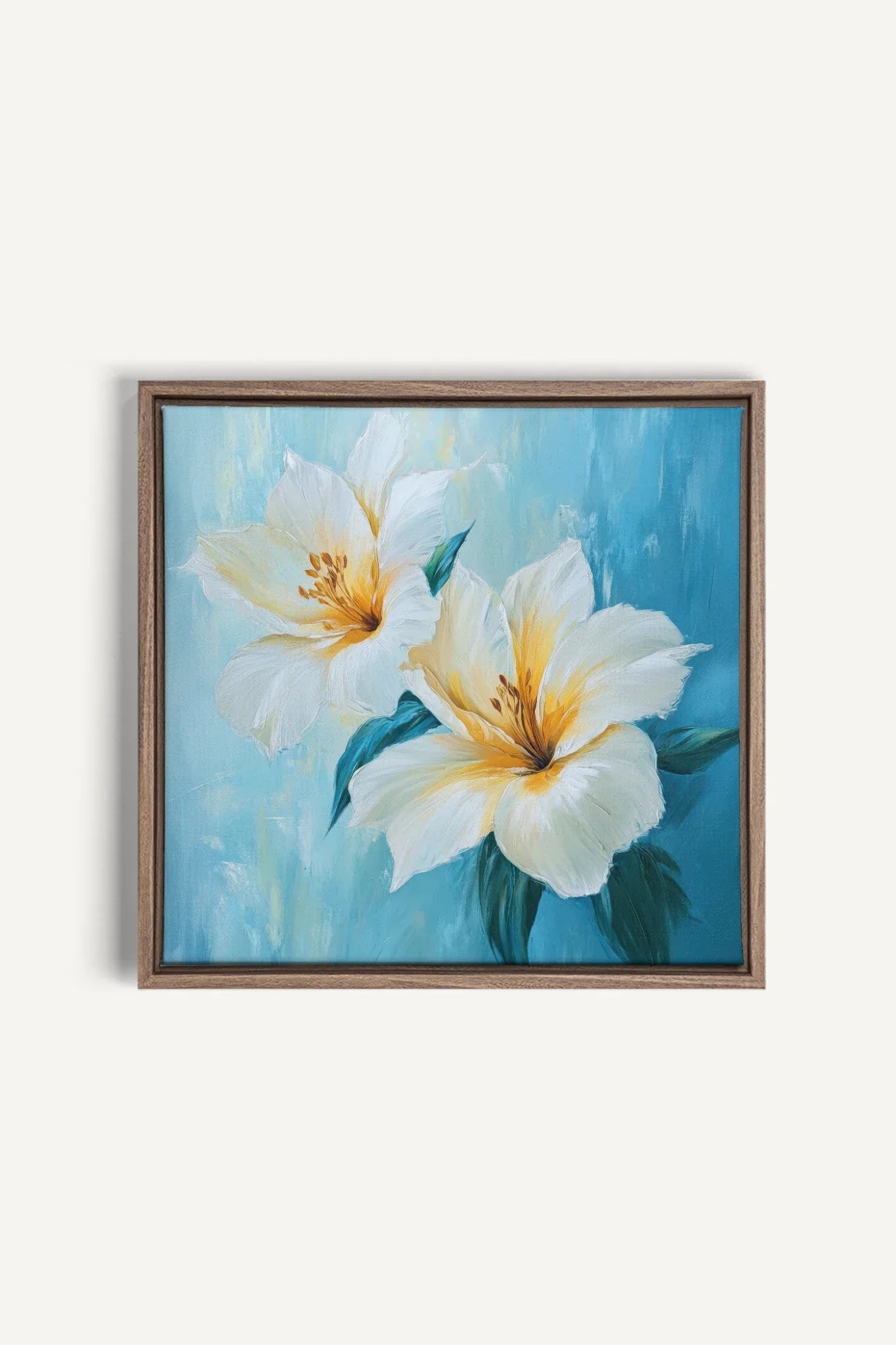 OLEKA CANVAS - AURORE FLORALE, Oeuvre sur toile étirée, encadré Brun Chêne