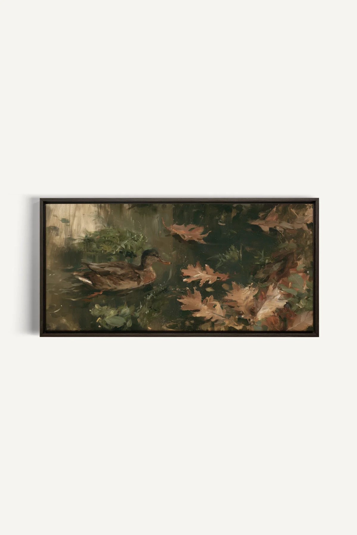 AUTUMN POND toile étirée encadré brun noyer