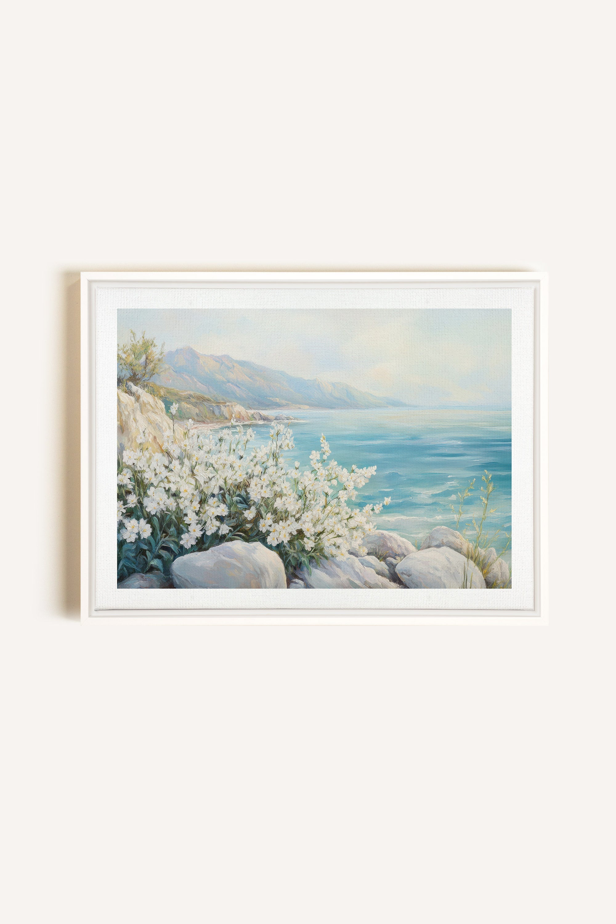 AZURE HORIZON, Oeuvre sur toile étirée, encadré Blanc