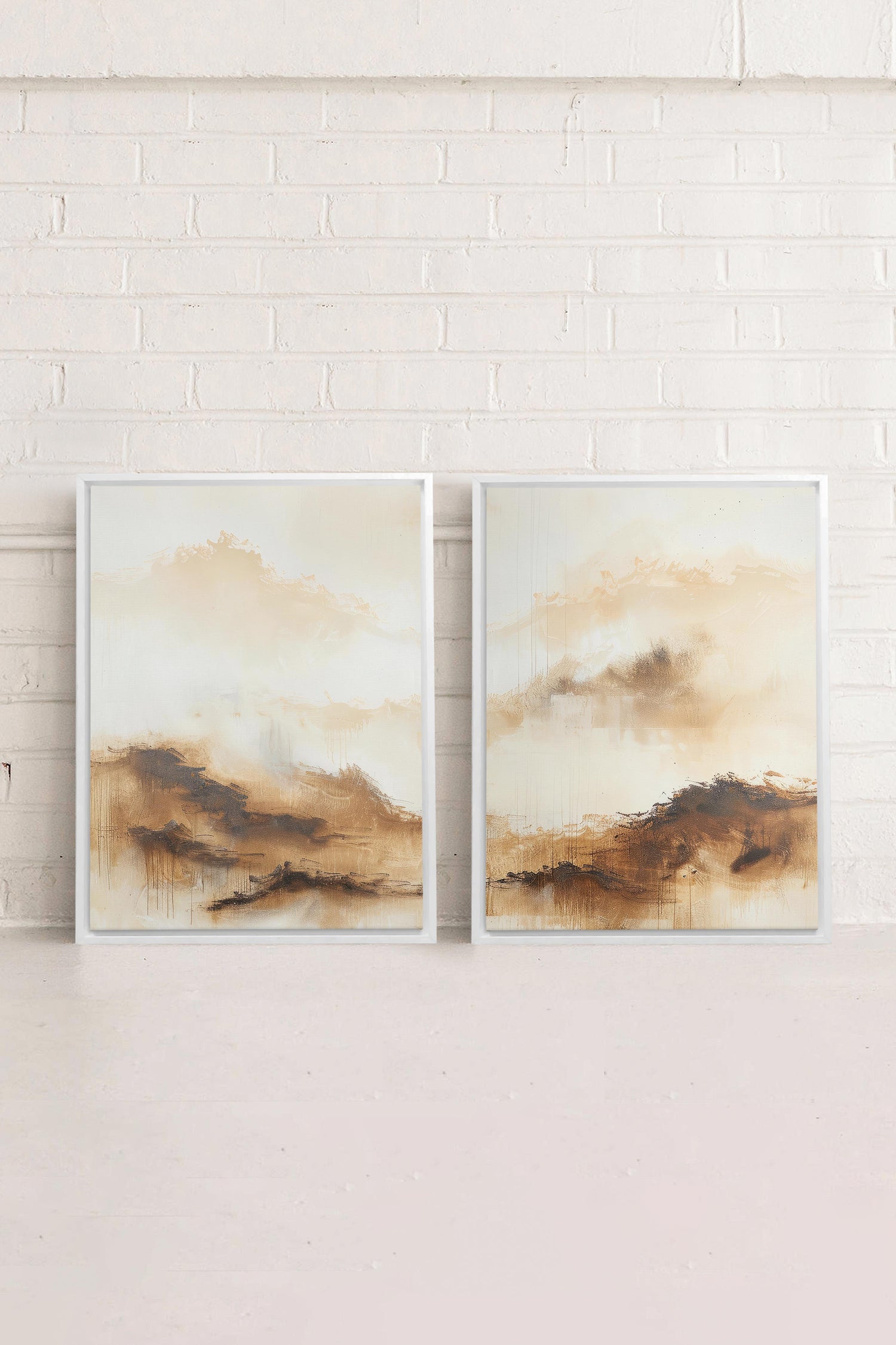OLEKA CANVAS - AMBER WAVES DUO, 2 Oeuvres sur toile étirée, encadré Blanc