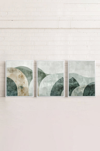 GREEN ELEGANCE TRIO (3 works on stretched canvas)