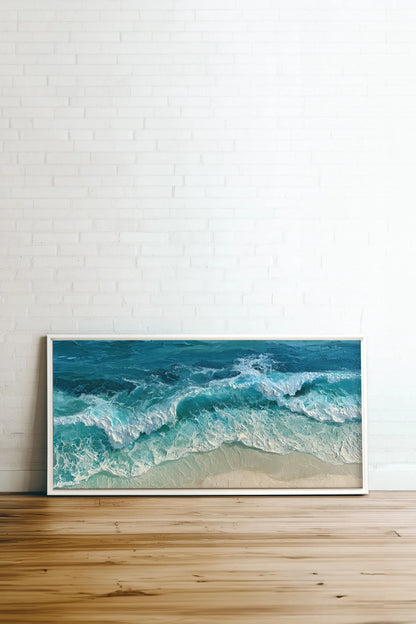 BLEU SALÉ, Oeuvre sur toile étirée, encadré Blanc