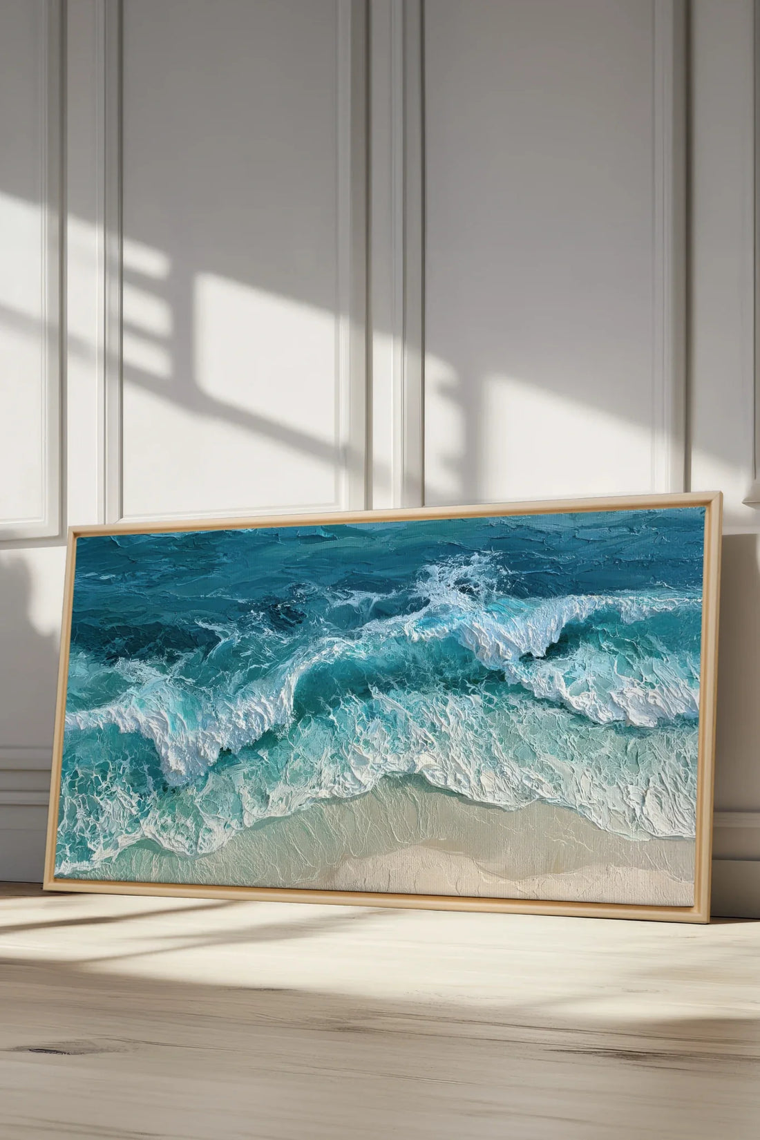 BLEU SALÉ, Oeuvre sur toile étirée, encadré Naturel Clair