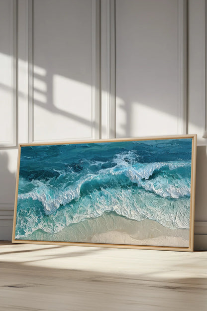 BLEU SALÉ, Oeuvre sur toile étirée, encadré Naturel Clair