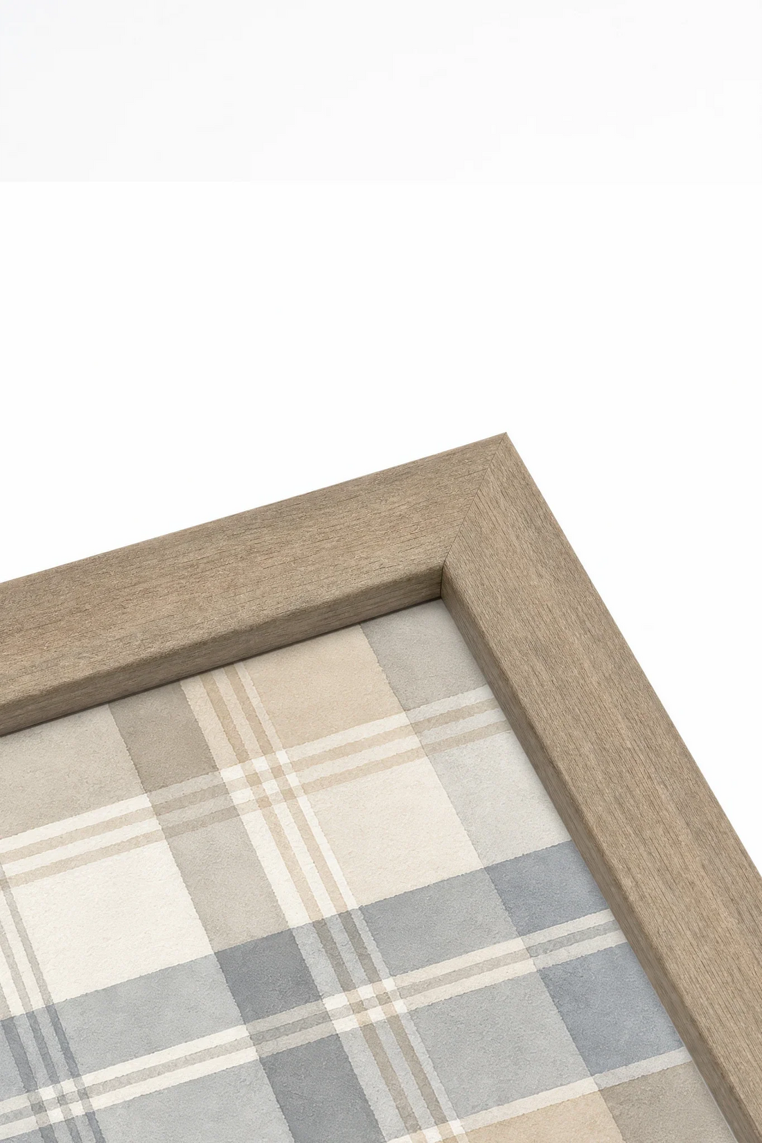 BLUE PLAID, Oeuvre sur toile rigide, encadré brun chêne