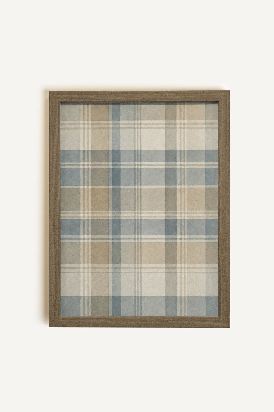 BLUE PLAID, Oeuvre sur toile rigide, encadré brun chêne