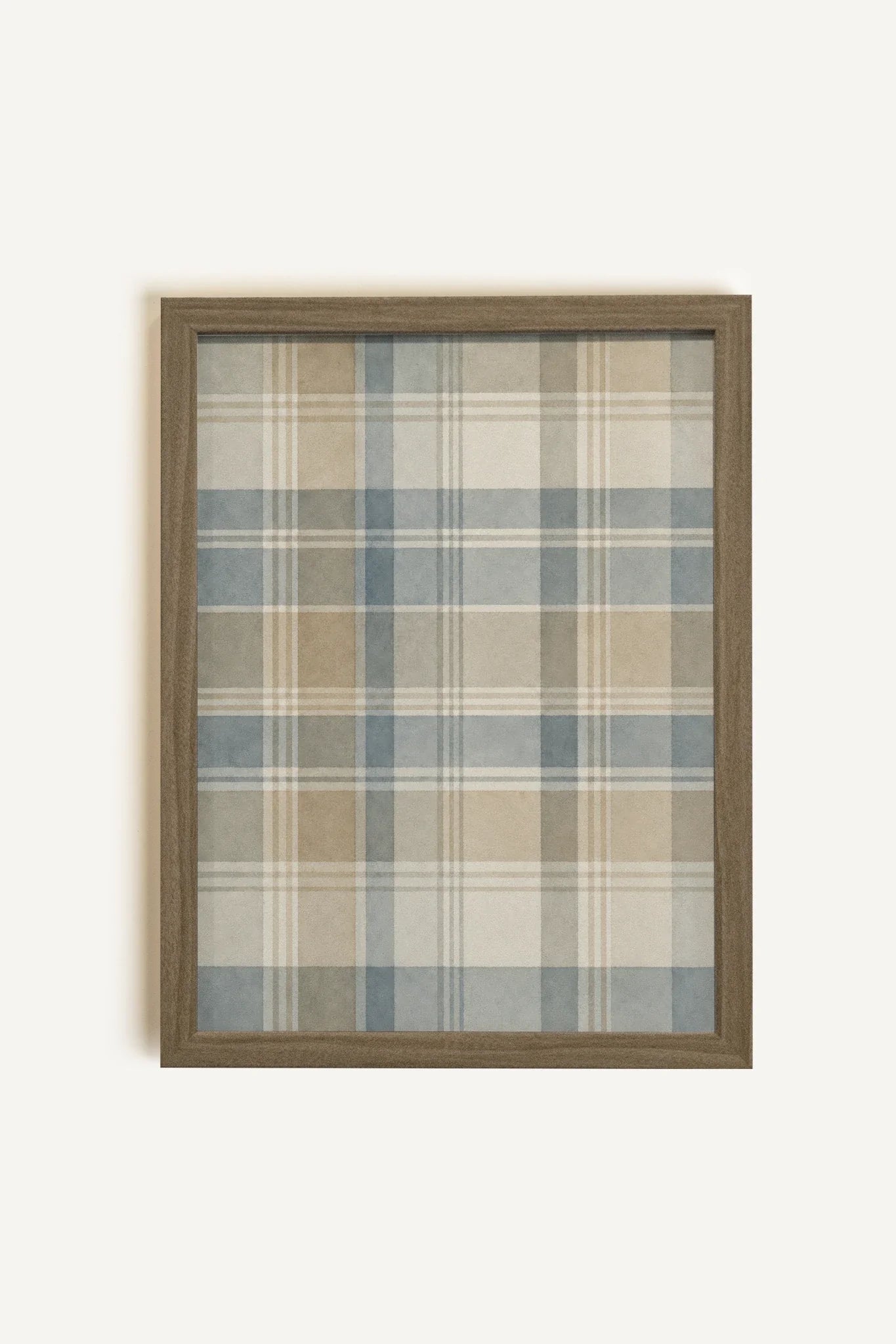 BLUE PLAID, Oeuvre sur toile rigide, encadré brun chêne