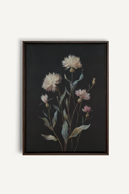 BLUSH FLORA, Work on stretched canvas, framed Walnut Brown