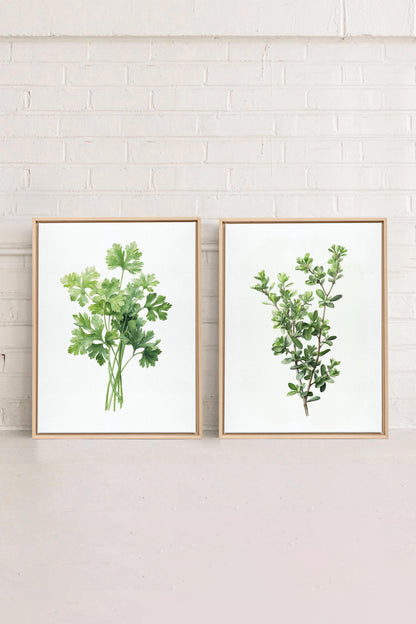 DUO FINES HERBES, 2 Oeuvres sur toile étirée, encadré Naturel Clair