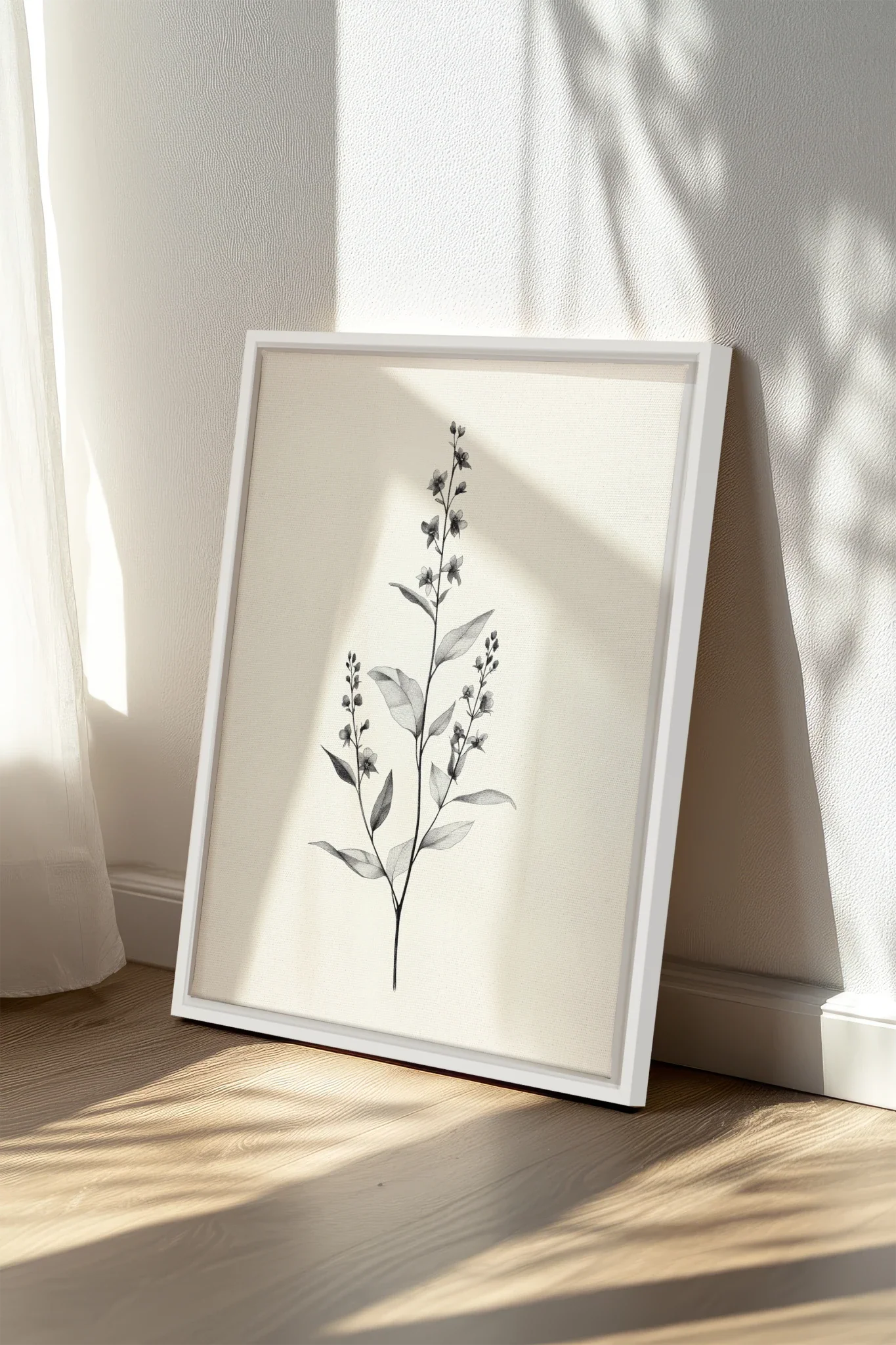 BRANCHE LÉGÈRE, Oeuvre sur toile étirée, encadré Blanc