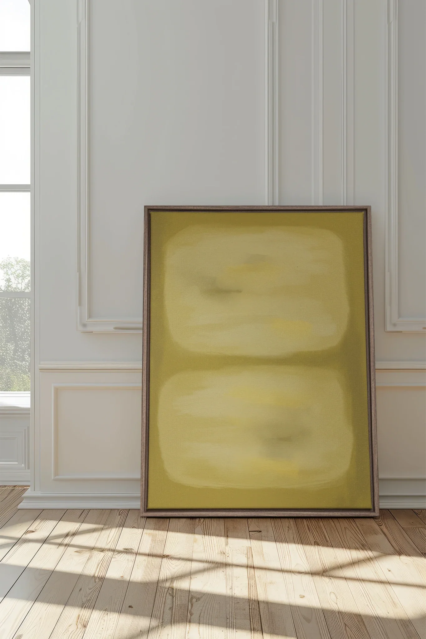 BUTTERLIGHT, Work on stretched canvas, framed Oak Brown