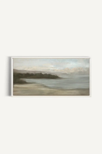 OLEKA CANVAS - CALME SUR LA RIVE, Oeuvre sur toile étirée, encadré Blanc