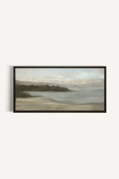 OLEKA CANVAS - CALME SUR LA RIVE, Oeuvre sur toile étirée, encadré Brun Noyer