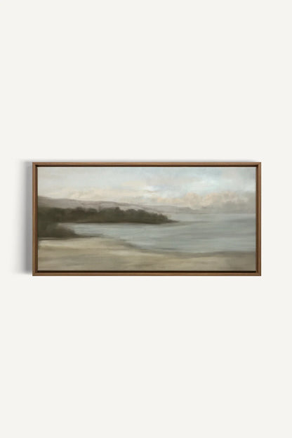 OLEKA CANVAS - CALME SUR LA RIVE, Oeuvre sur toile étirée, encadré Brun Chêne