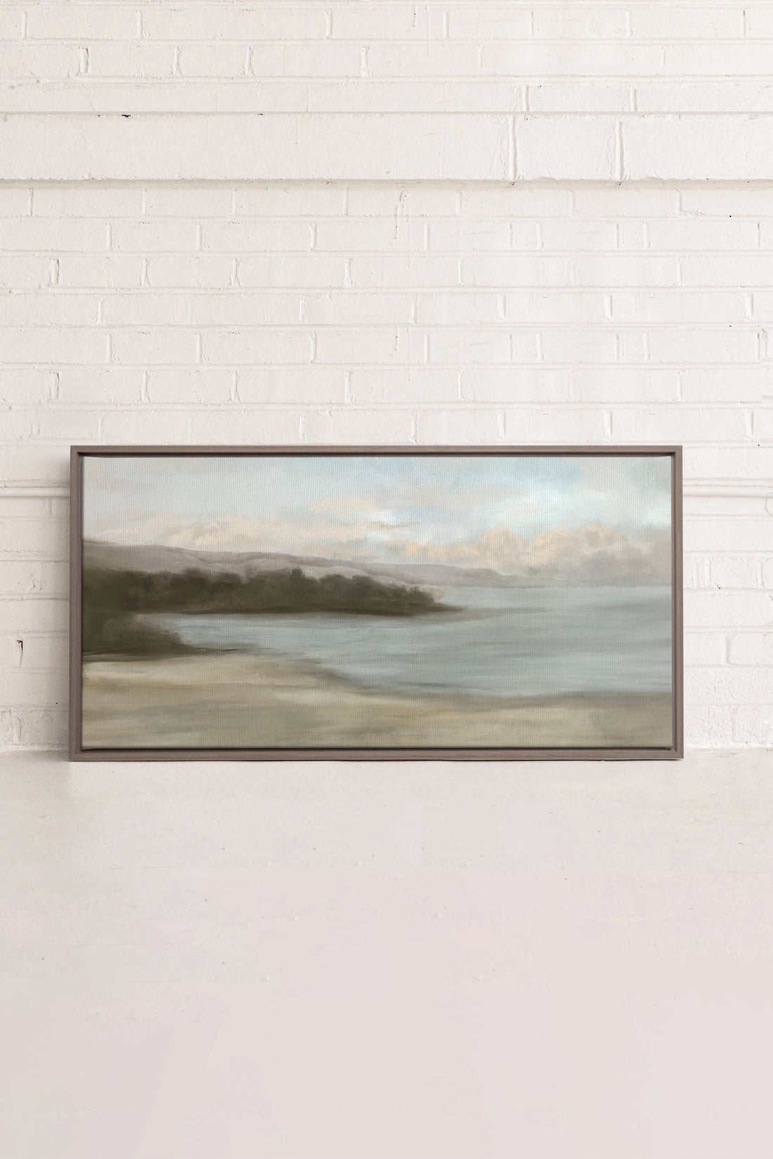 OLEKA CANVAS - CALME SUR LA RIVE, Oeuvre sur toile étirée, encadré Brun Chêne
