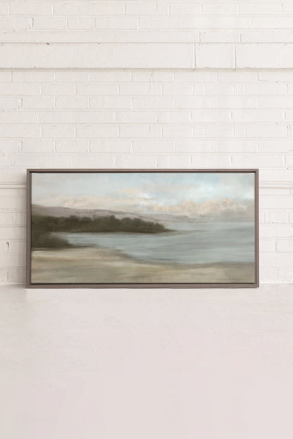 OLEKA CANVAS - CALME SUR LA RIVE, Oeuvre sur toile étirée, encadré Brun Chêne