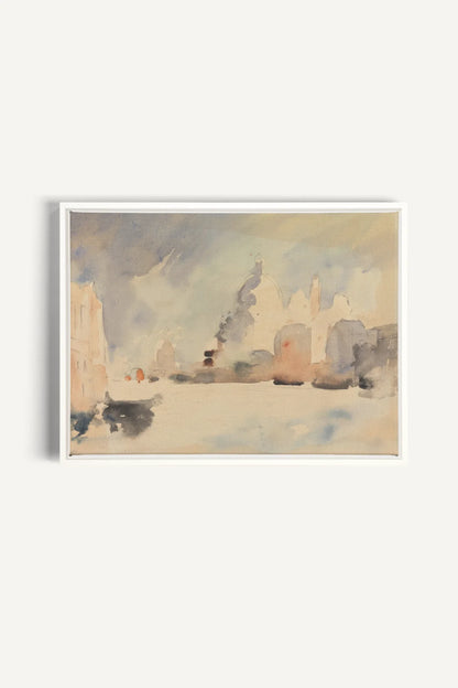 CITY IN MIST, Oeuvre sur toile étirée, encadré Blanc
