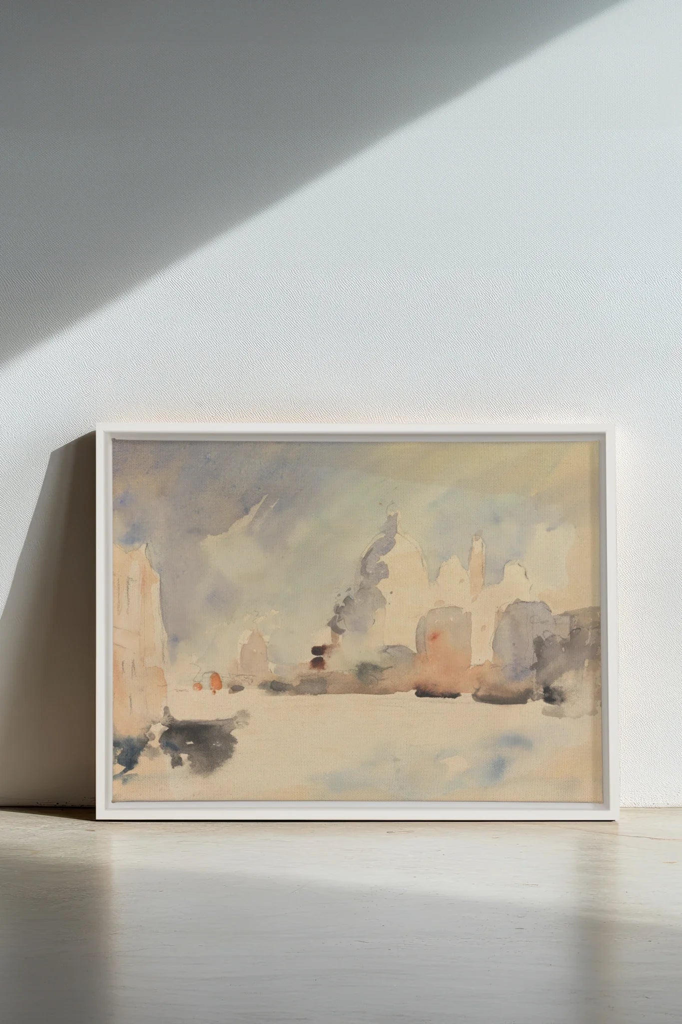 CITY IN MIST, Oeuvre sur toile étirée, encadré Blanc