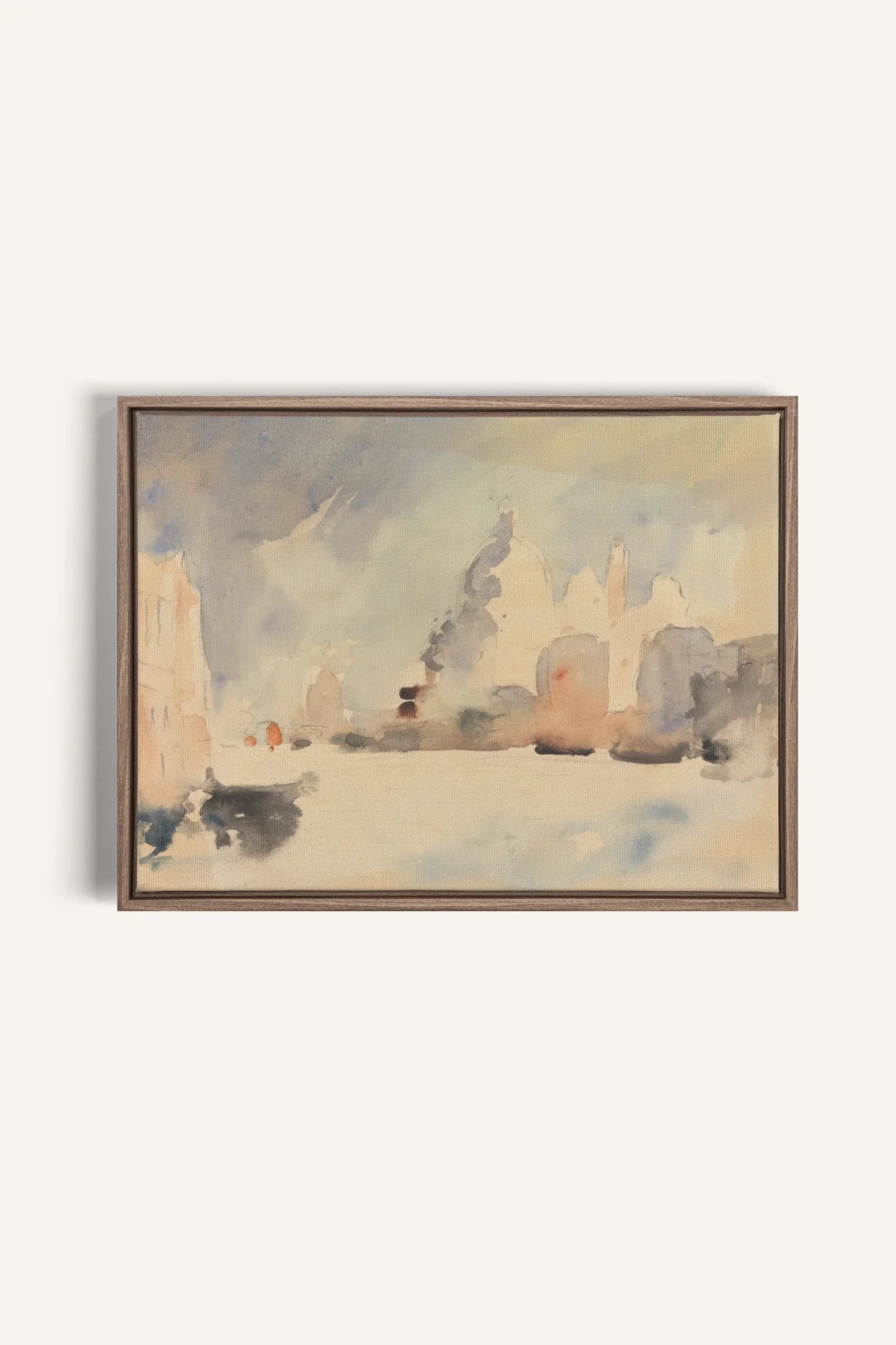 CITY IN MIST, Oeuvre sur toile étirée, encadré Brun Chêne
