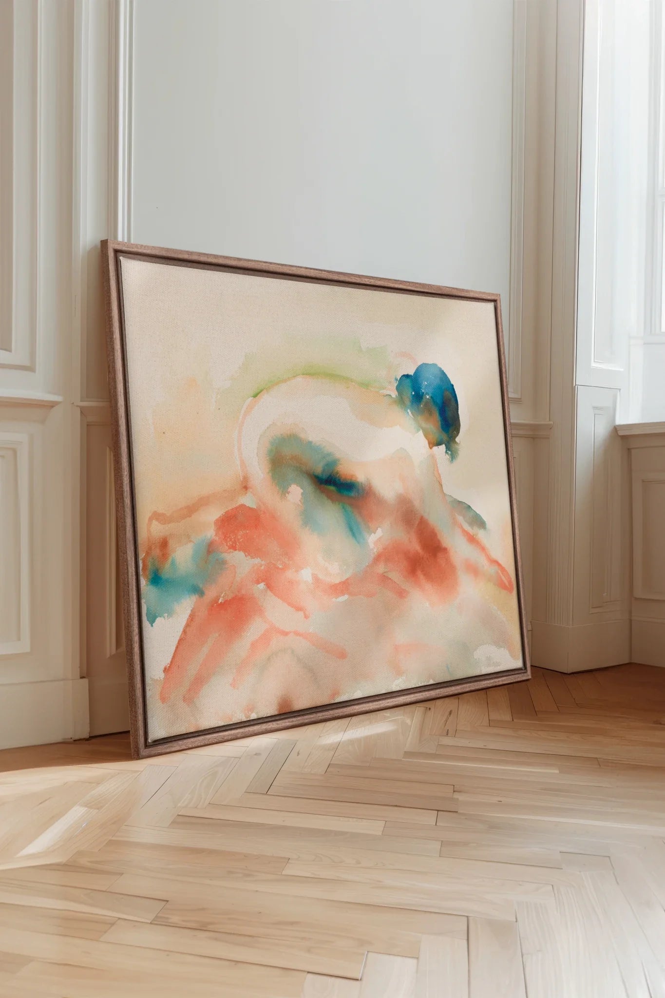 CORAL DRIFT, Oeuvre sur toile étirée, encadré Brun Chêne