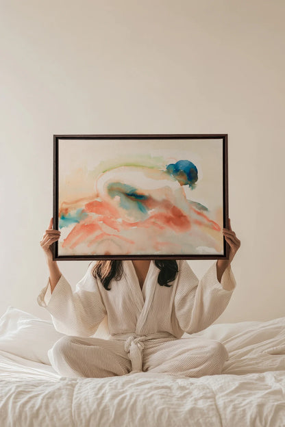 CORAL DRIFT, Oeuvre sur toile étirée, encadré Brun Noyer
