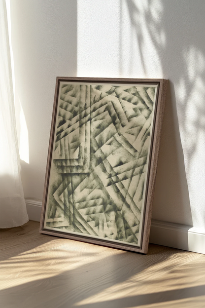 CROSSED LINES, Oeuvre sur toile étirée, encadré Brun Chêne