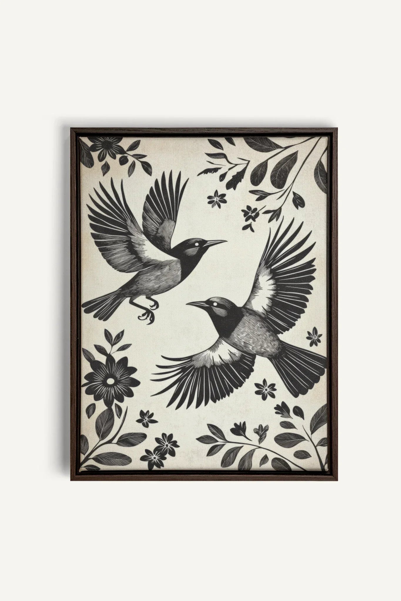 OLEKA CANVAS - DARK WINGS, Oeuvre sur toile étirée, encadré Brun Noyer