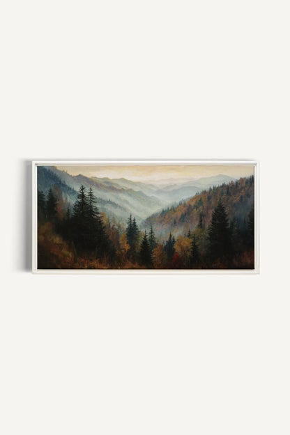 DAWN IN THE PINES, Work on stretched canvas, framed White