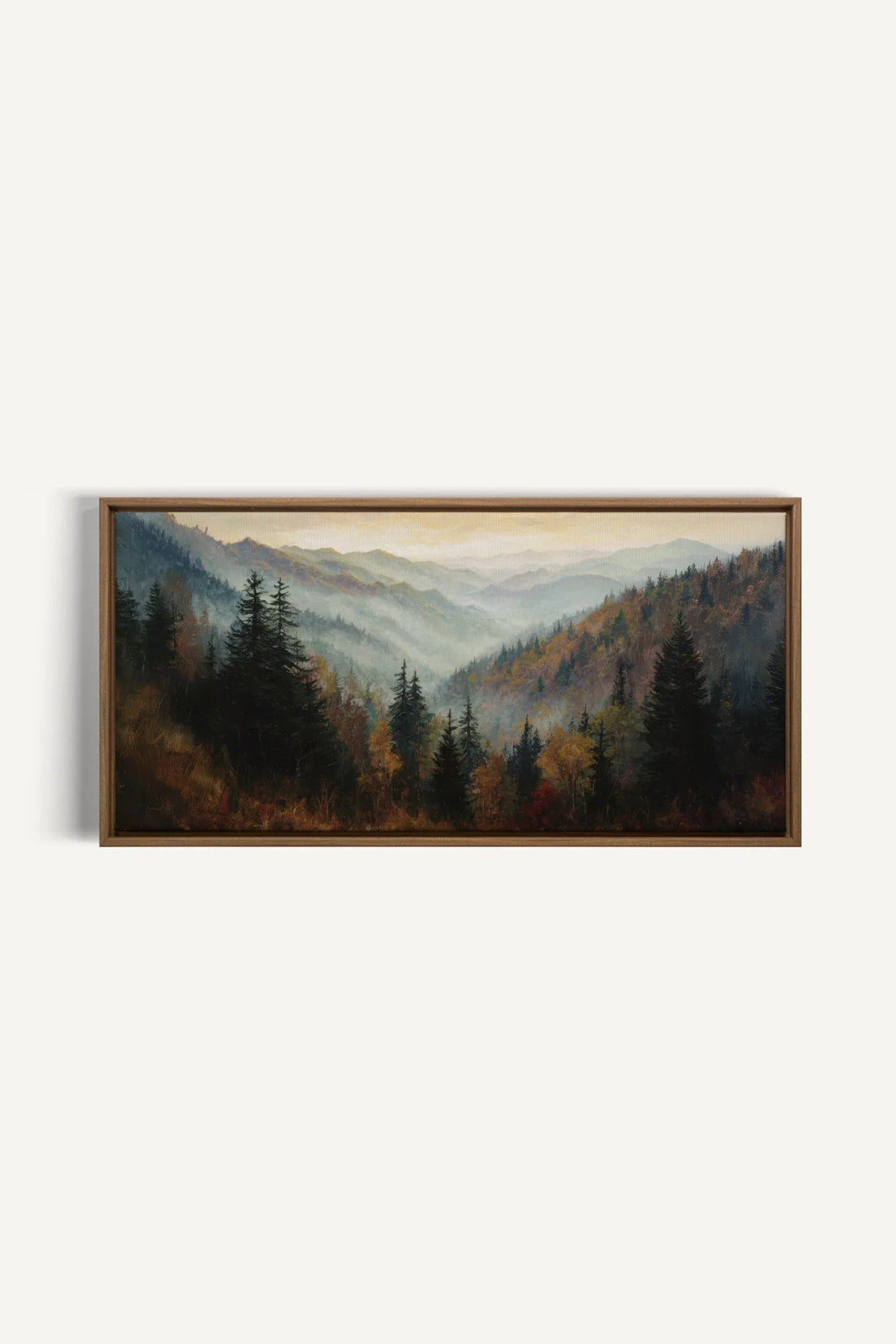 DAWN IN THE PINES, Oeuvre sur toile étirée, encadré Brun Chêne