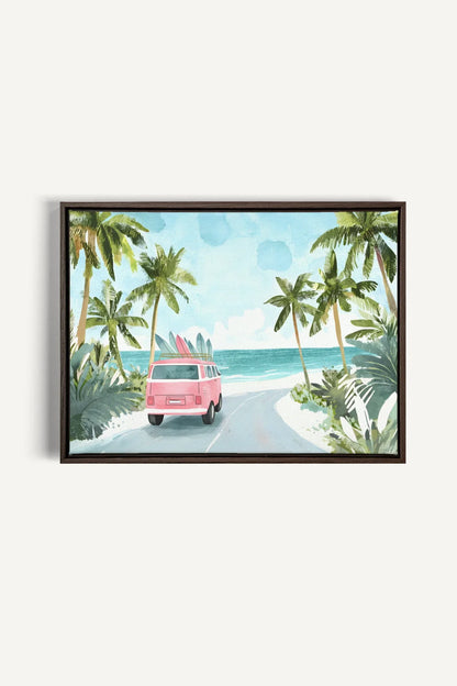 OLEKA CANVAS - DESTINATION SOLEIL, Oeuvre sur toile étirée, encadré Brun Noyer