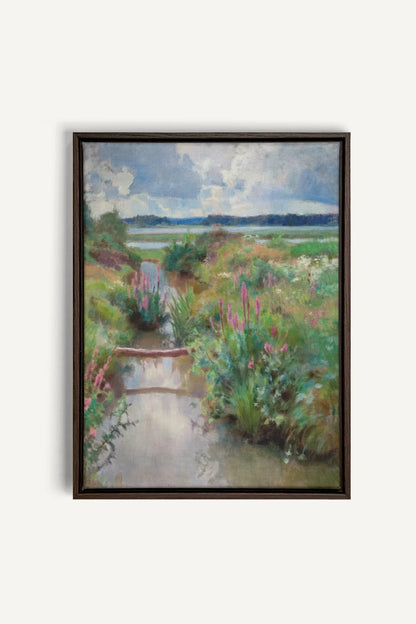 OLEKA CANVAS - DOUCE RIVIÈRE, Oeuvre sur toile étirée, encadré Brun Noyer