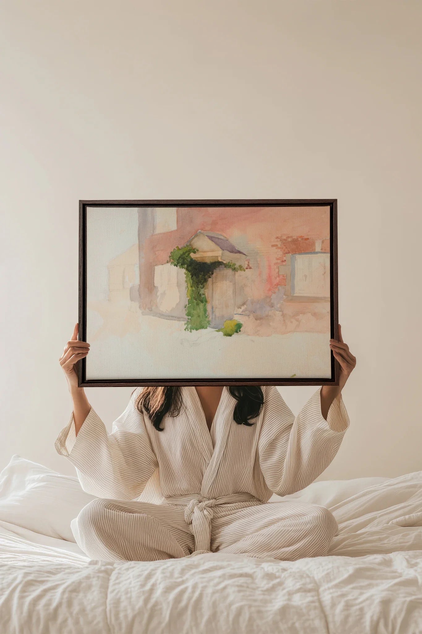DOUCEUR DE PIERRE, Oeuvre sur toile étirée, encadré Brun Noyer